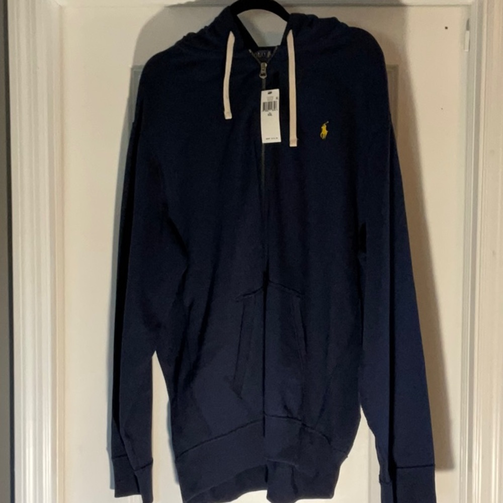 Navy Blue Full Zip Hoodie with Drawstring and Soft Fabric